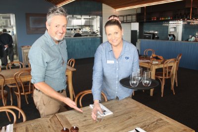 Hospitality trainee Michelle with trainer Andrew Percy