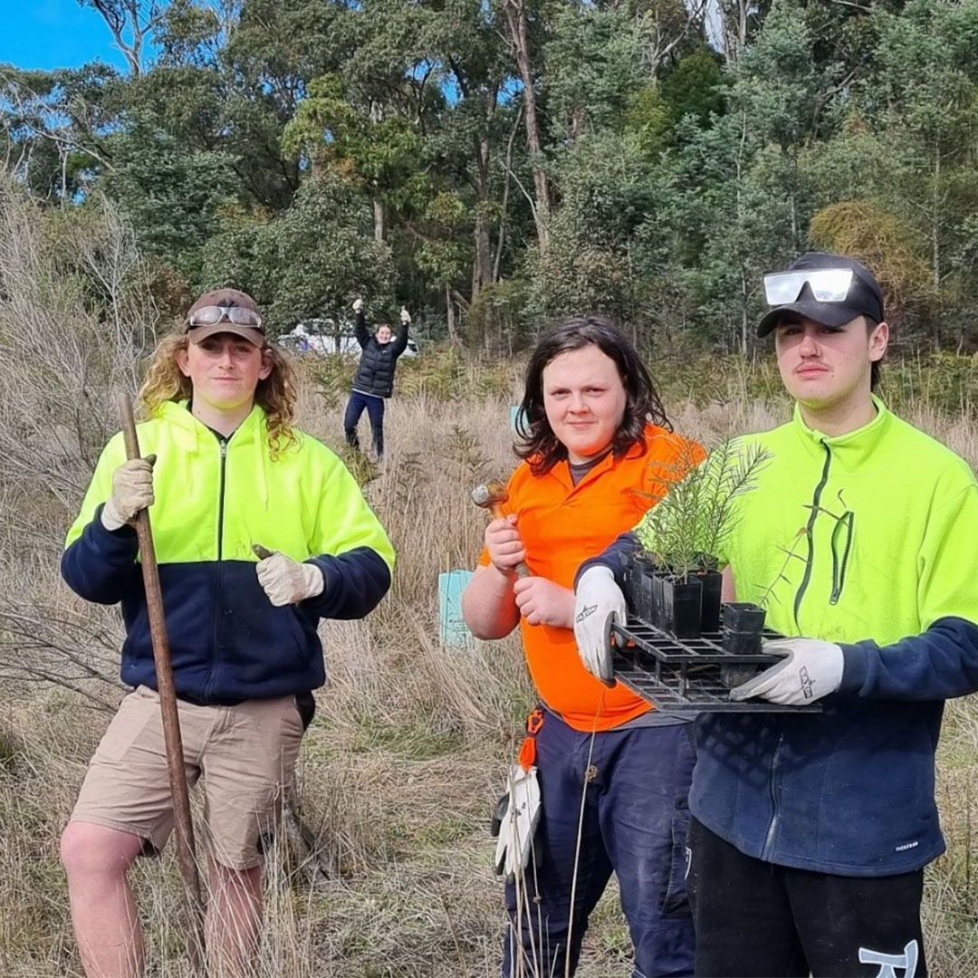 Certificate II in Landscaping student planting in Ballarat during Landcare Week