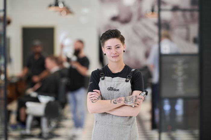 Image representing Gordon barbering apprentice, Amber